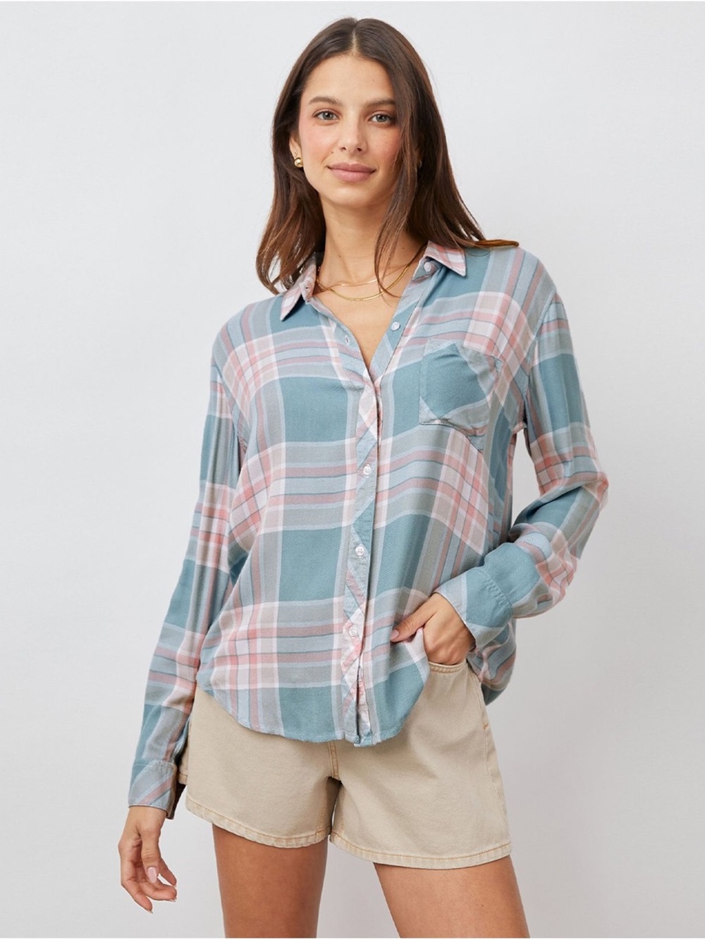 EUC Rails Hunter Plaid Button-Down Shirt in Blue and Pink Size M